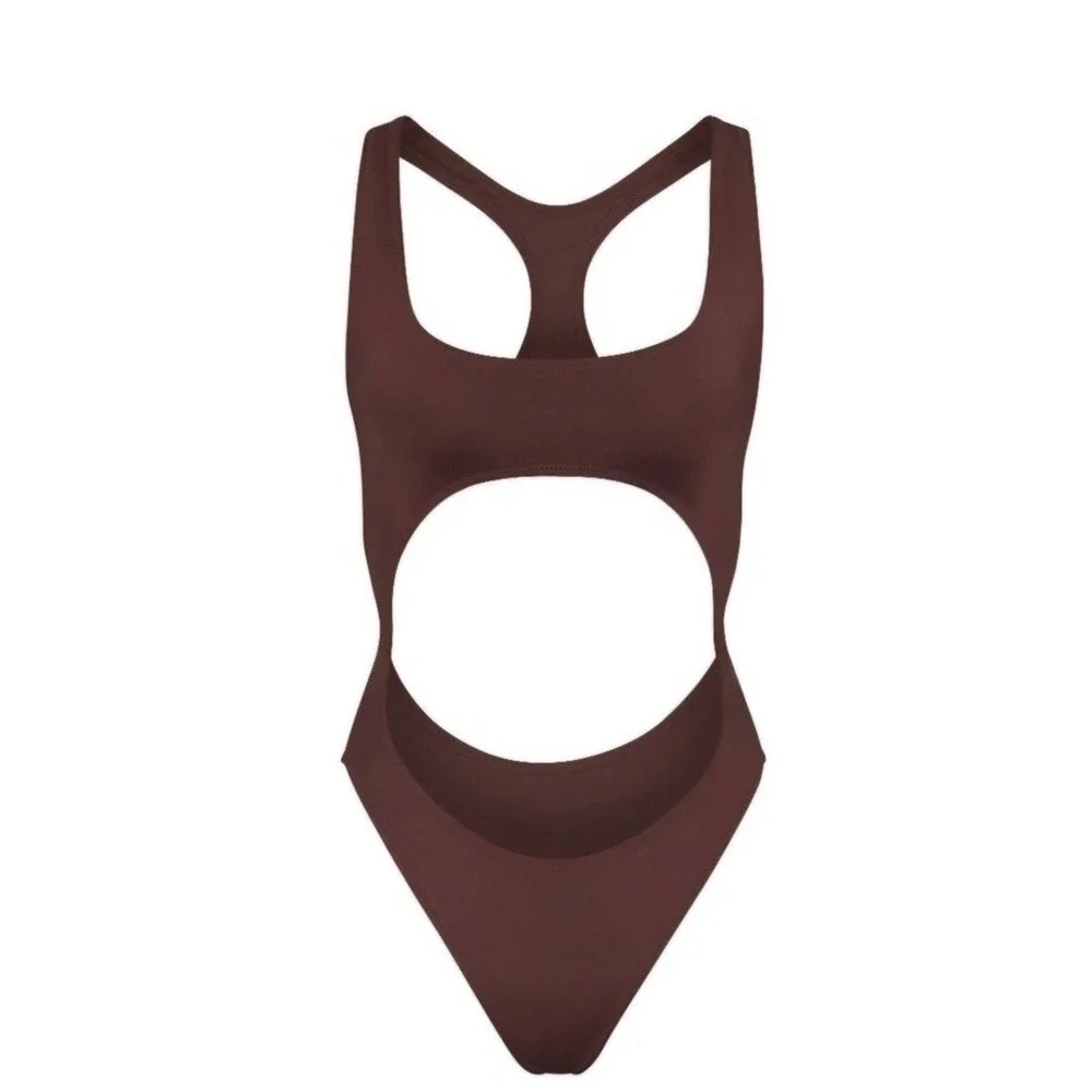 SKIMS Swim Cutout Monokini Cocoa Brown One Piece Swimsuit XL NWT